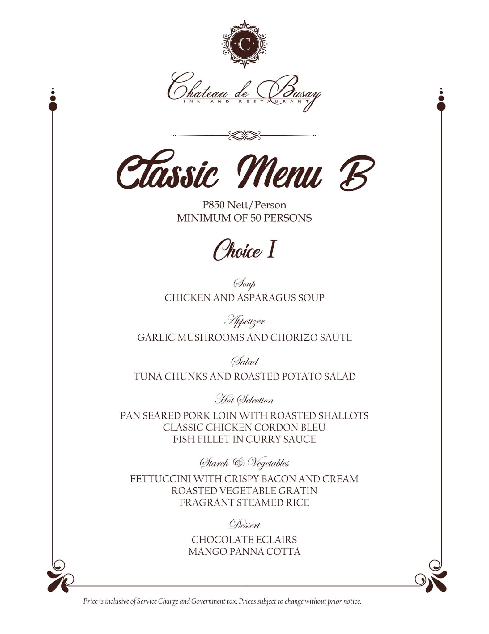 Classic Menu B