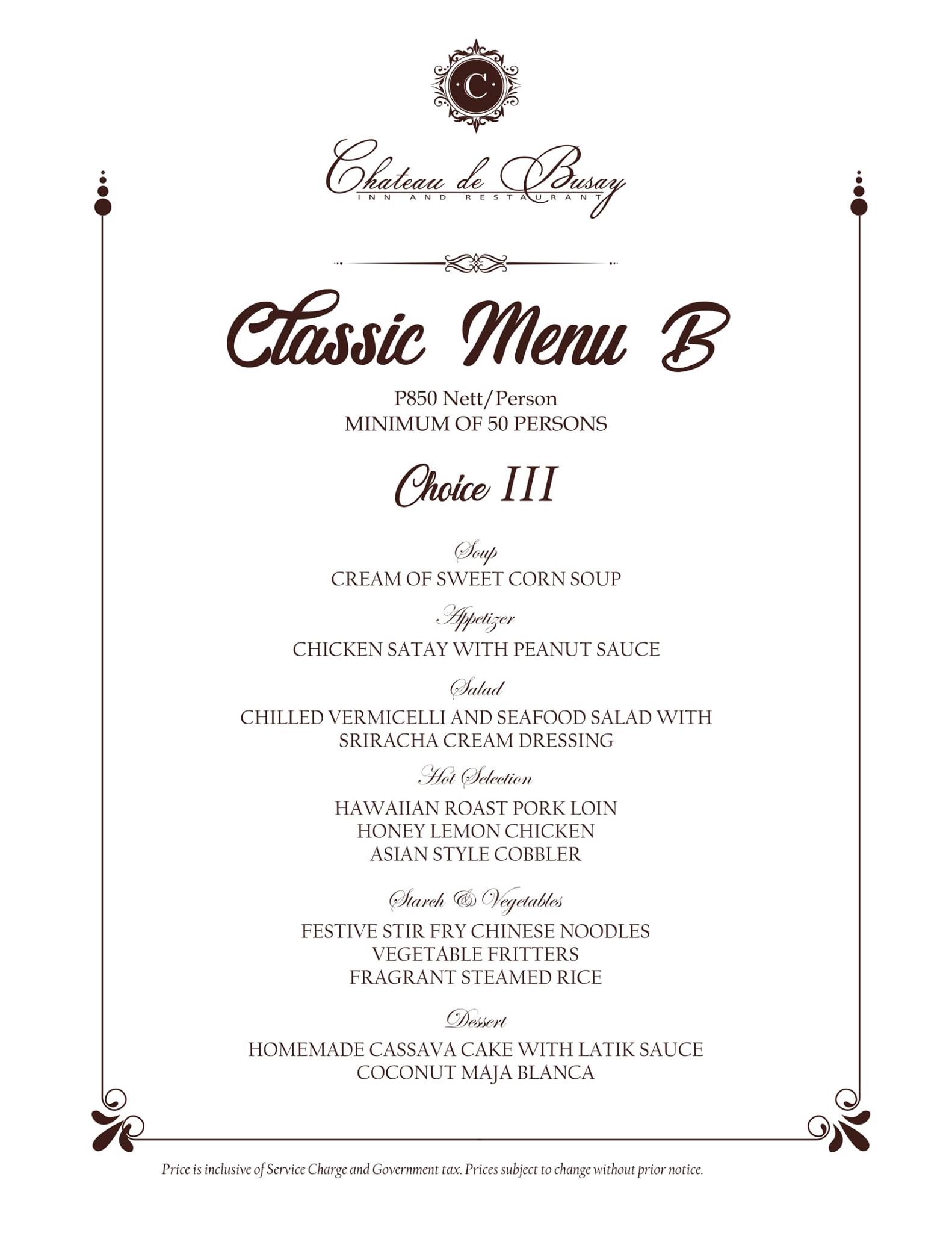 Classic Menu B